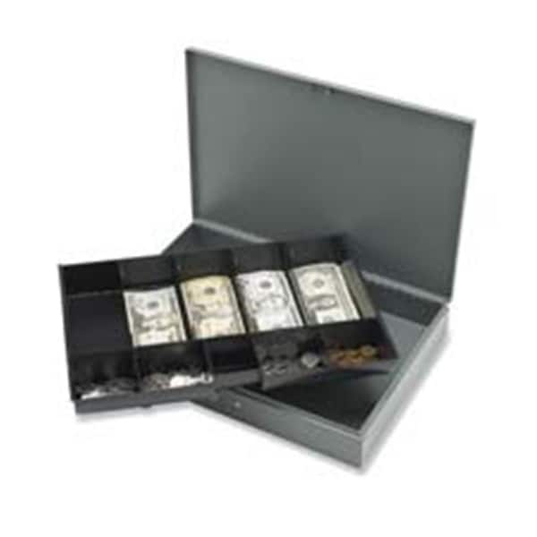 Pen2Paper Cash Box- w- 2 Keys- 10 Compartments- 10-.50in.x15in.x2in.- Gray PE3197638 - main